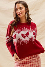 Load image into Gallery viewer, Snowflake Holiday Sweater - Burgundy/Ivory
