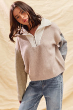Load image into Gallery viewer, Colorblock Zip Up Cozy Sweater - Oat Sage Grey
