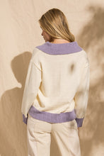 Load image into Gallery viewer, Contrast Oversized Half Zip Sweater - Lavender/Ivory
