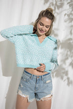 Load image into Gallery viewer, Collared Pom Knit Sweater - Blue
