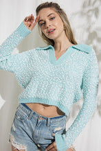 Load image into Gallery viewer, Collared Pom Knit Sweater - Blue
