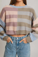 Load image into Gallery viewer, +Colorblock Cropped Sweater - Blue / Pink Multi
