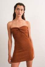 Load image into Gallery viewer, Textured Strapless Front Twist Mini Dress - Cafe
