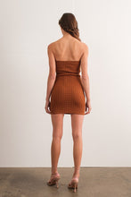 Load image into Gallery viewer, Textured Strapless Front Twist Mini Dress - Cafe
