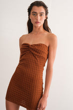 Load image into Gallery viewer, Textured Strapless Front Twist Mini Dress - Cafe
