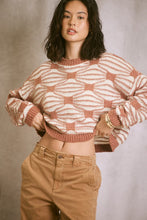 Load image into Gallery viewer, Abstract Pattern Contrasting Hem Sweater - Cocoa
