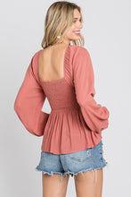 Load image into Gallery viewer, Puff Sleeve Smocked Peplum Blouse - Mauve

