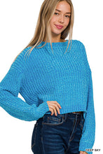 Load image into Gallery viewer, Chenille Round Neck Crop Sweater - Sky
