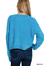 Load image into Gallery viewer, Chenille Round Neck Crop Sweater - Sky
