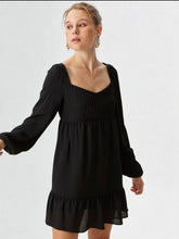 Load image into Gallery viewer, Bust Pleated Long Sleeve Mini Dress - Black
