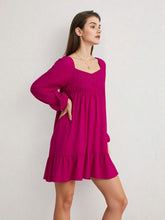 Load image into Gallery viewer, Bust Pleated Long Sleeve Mini Dress - Magenta
