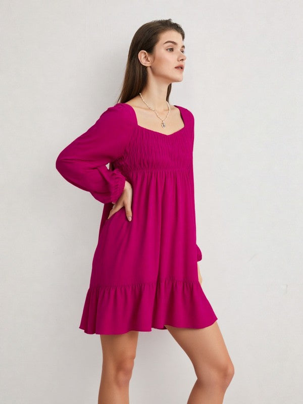 fitted lace wedding dress Bust Pleated Long Sleeve Mini Dress