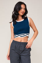 Load image into Gallery viewer, +Round Neck Contrast Band Knit Top - Navy
