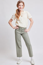 Load image into Gallery viewer, +High Rise Wide Leg Raw Hem Denim Youth - Green Tea
