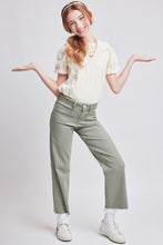 Load image into Gallery viewer, +High Rise Wide Leg Raw Hem Denim Youth - Green Tea
