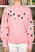 Load image into Gallery viewer, Crewneck Sequin Embellished Christma Lights Sweater - Pink
