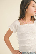 Load image into Gallery viewer, Tiered Smocked Top White - Youth
