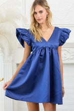 Load image into Gallery viewer, Satin Mini W/Bubble Ruffle Sleeves - Navy
