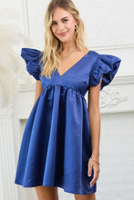 Load image into Gallery viewer, Satin Mini W/Bubble Ruffle Sleeves - Navy
