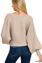 Load image into Gallery viewer, Ribbed Boat Neck Balloon Sleeve Sweater - Beige
