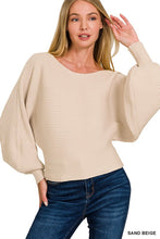 Load image into Gallery viewer, Ribbed Boat Neck Balloon Sleeve Sweater - Beige
