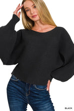 Load image into Gallery viewer, Ribbed Boat Neck Balloon Sleeve Sweater - Black

