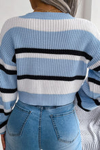 Load image into Gallery viewer, +Striped Cropped Round Neck Pullover Sweater - Blue/Multi
