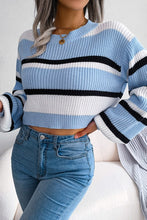 Load image into Gallery viewer, +Striped Cropped Round Neck Pullover Sweater - Blue/Multi
