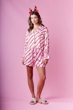 Load image into Gallery viewer, Candy Cane Striped Satin Pajam Set - Red/White/Pink

