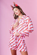 Load image into Gallery viewer, Candy Cane Striped Satin Pajam Set - Red/White/Pink
