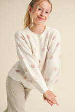 Load image into Gallery viewer, Crewneck Polkadot Sweater Ivory/Pink - Youth
