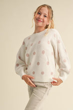 Load image into Gallery viewer, Crewneck Polkadot Sweater Ivory/Pink - Youth
