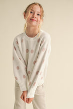 Load image into Gallery viewer, Crewneck Polkadot Sweater Ivory/Pink - Youth
