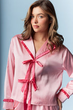 Load image into Gallery viewer, Satin Ruffle Bow Pajama Set - Pink/Red
