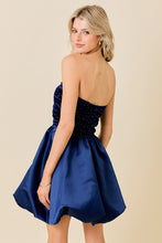 Load image into Gallery viewer, Velvet Satin Bubble Hem Mini Dress Navy
