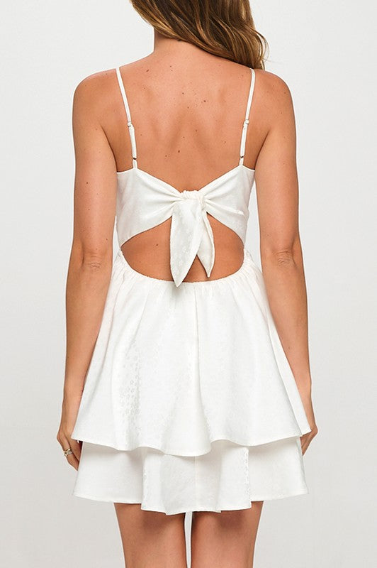 jacquard mini dress white Jacquard Satin Tie Back Mini Dress