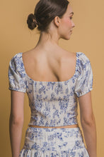 Load image into Gallery viewer, Fitted Puff Sleeve Rose Top - Blue
