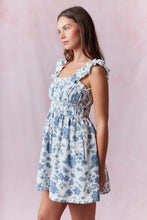 Load image into Gallery viewer, Printed Floral Denim Mid Drees - Blue White
