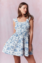 Load image into Gallery viewer, Printed Floral Denim Mid Drees - Blue White