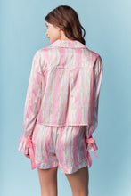 Load image into Gallery viewer, Floral Stripe Satin Pajama Set - Pink
