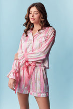Load image into Gallery viewer, Floral Stripe Satin Pajama Set - Pink
