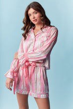 Load image into Gallery viewer, Floral Stripe Satin Pajama Set - Pink

