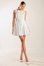 Load image into Gallery viewer, Woven Mini Dress With Pleated Skirt - White
