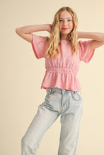 Load image into Gallery viewer, Flutter Sleeve Peplum Top Pink - Youth
