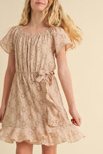 Load image into Gallery viewer, Eyelet Faux Wrap Spring Dress Taupe - Youth