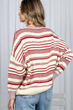 Load image into Gallery viewer, Crewneck Patterned Striped Sweater - Burgundy
