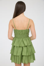 Load image into Gallery viewer, Ruffle Tiered Spaghetti Strap Mini Dress - Olive