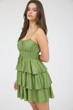 Load image into Gallery viewer, Ruffle Tiered Spaghetti Strap Mini Dress - Olive