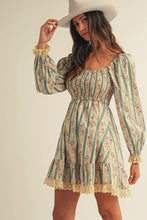 Load image into Gallery viewer, French Floral Lace Smocked Mini Dress - Dusted Olive
