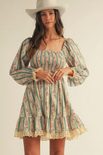Load image into Gallery viewer, French Floral Lace Smocked Mini Dress - Dusted Olive

